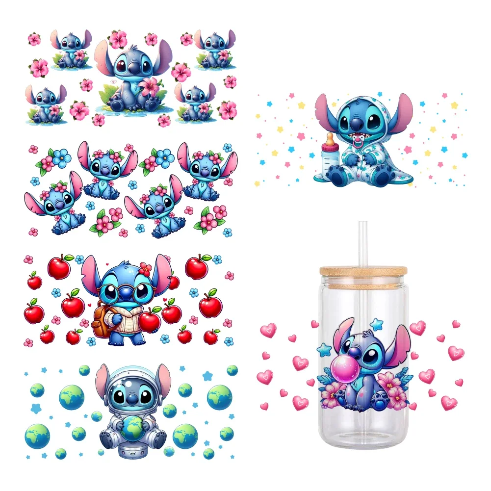 MINIS Disney Stitch Lilo Cartoon Pattern UV DTF Transfer Sticker Waterproof Transfers Decals For 16oz Glass Cup Wrap Stickers