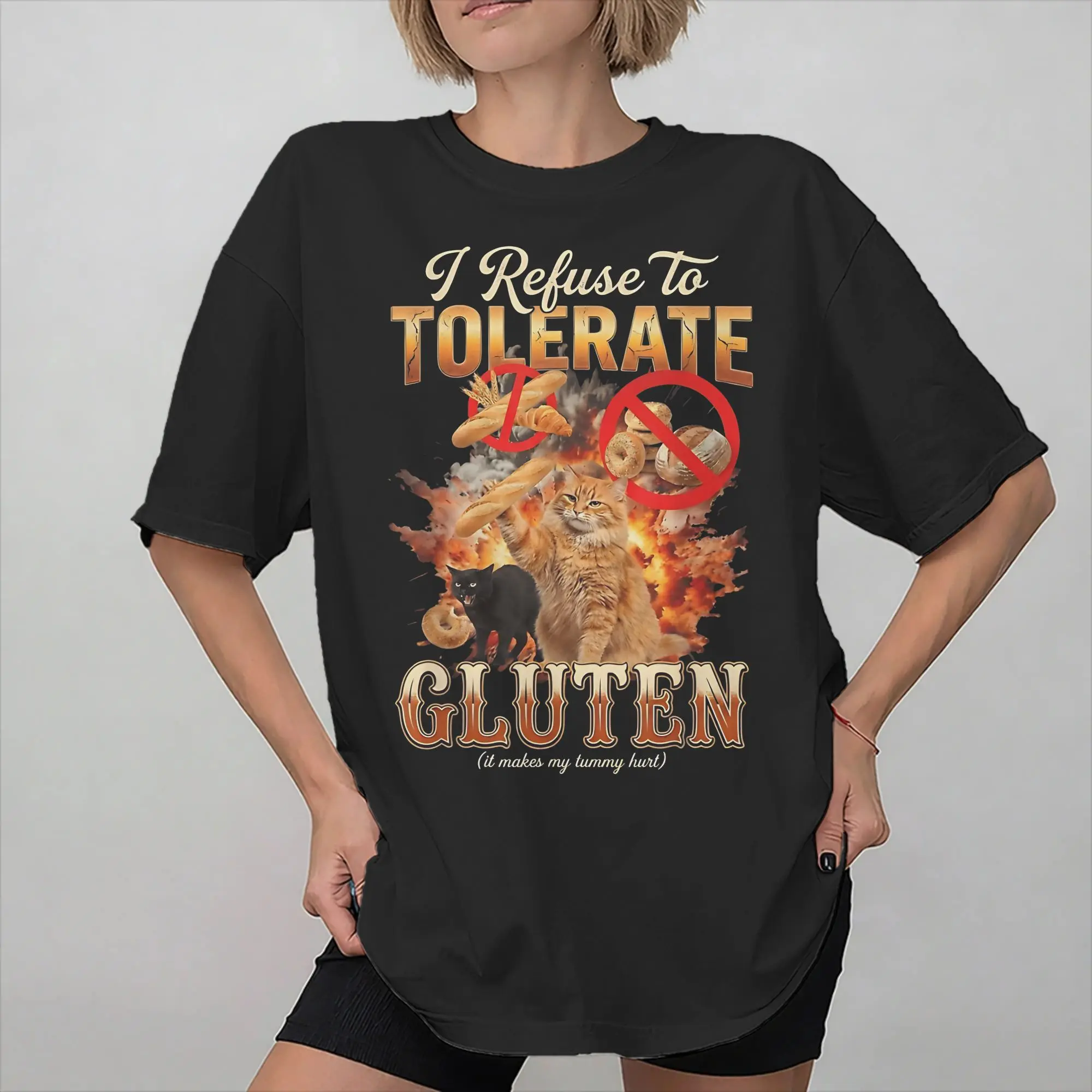 Men Women Graphic Printing I Refuse To Tolerate Gluten Funny Cats T Shirt Tee 100% Cotton  T-shirts Clothing