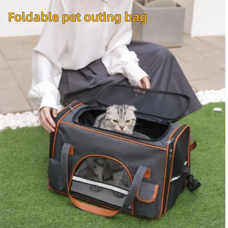 

Breathable cat bag, foldable pet tote bag, large capacity transparent mesh fabric, outdoor travel, car, airplane, pet supplies