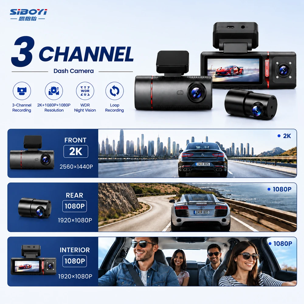 Cámara de salpicadero 3 canale - Dash Cam 3 Channel 1080P reseña y precio