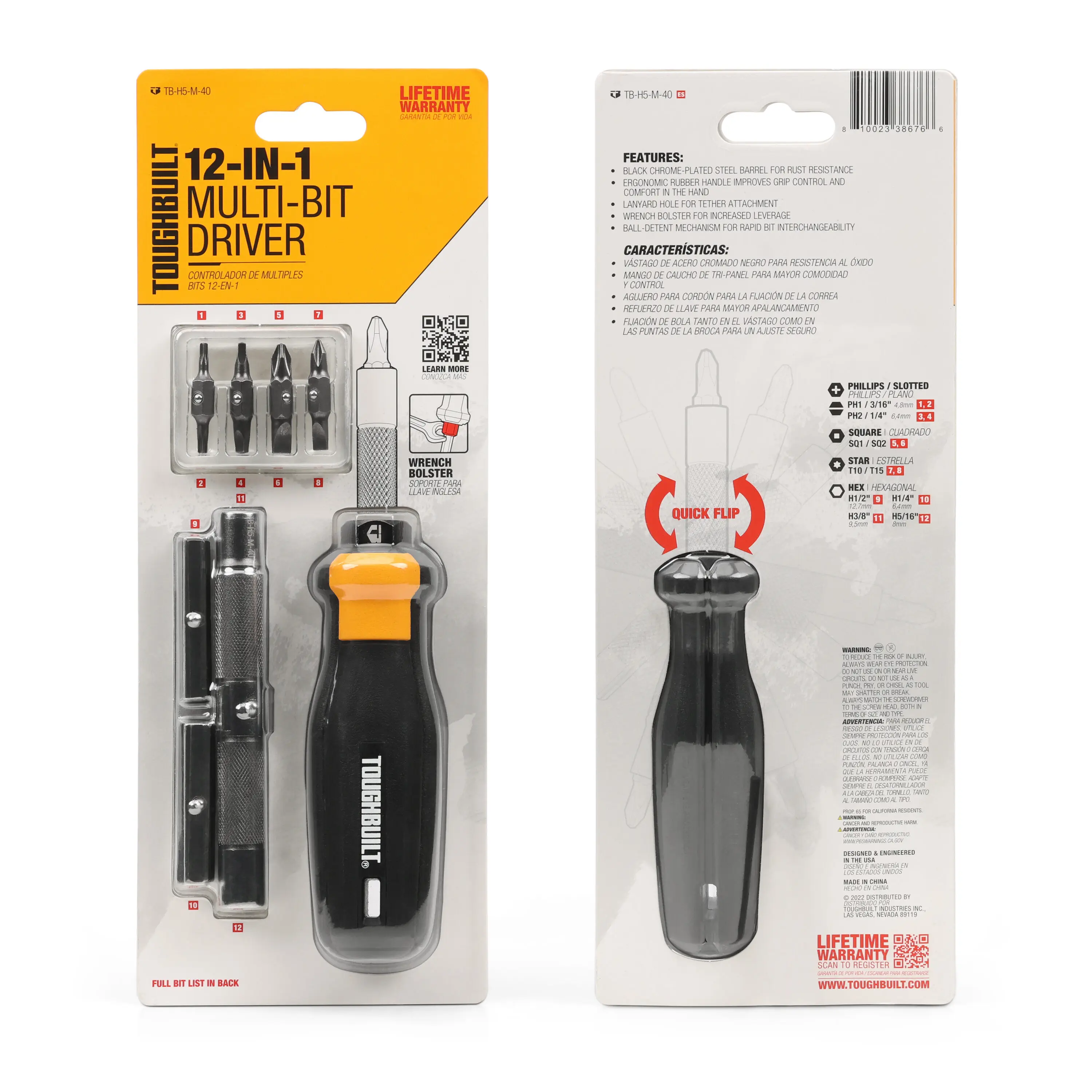 TOUGHBUILT TB-H5-M-40 12-in-1 Multi-Bit Driver Multi-function Screwdriver Wear-resistant Hand Tools