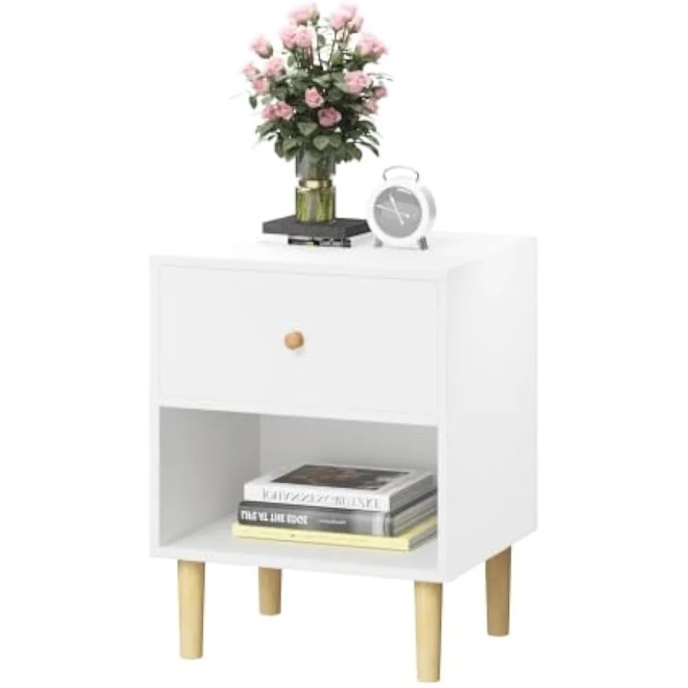

Wooden Nightstand with One Drawer One Shelf for Kids, Adults
