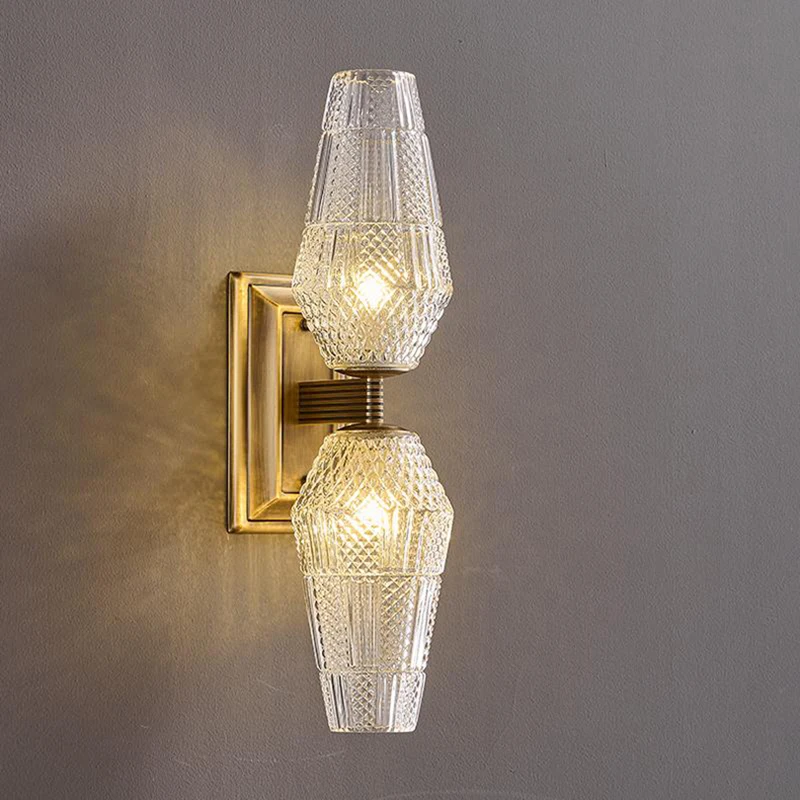 

Modern Brass Wall Lamp Clear Glass Bedroom Parlor Dining Room Bathroom Sconce G9 Bulb Dropshipping New Style Gold Copper