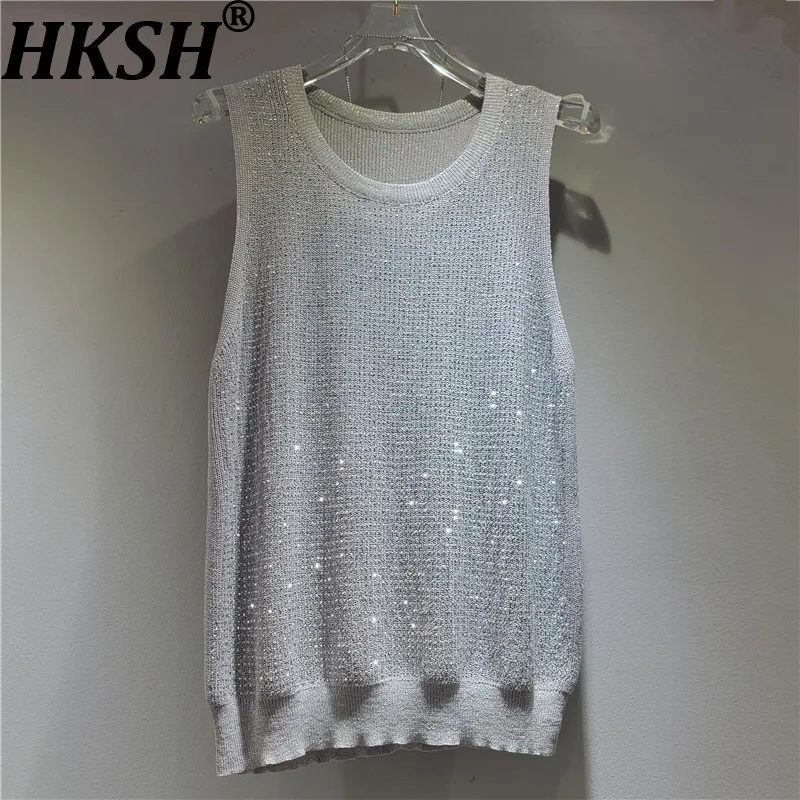 

HKSH 2026, новый летний женский жилет с шипами и бриллиантами, круглым вырезом, без рукавов, шикарный, сексуальный, вечерний, роскошный, модный, элитный топ на бретелях HK18490