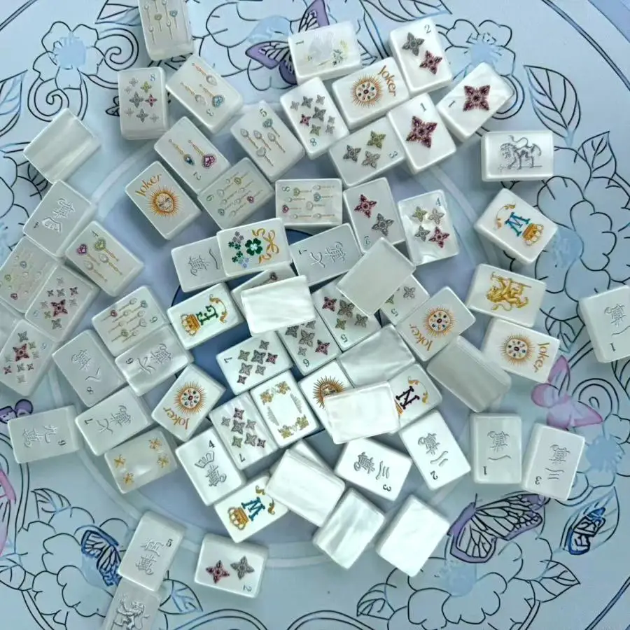 Light Luxury European-style Style Diamond-studded Pearlescent Custom Mahjong Tiles High-value Mahjong Set