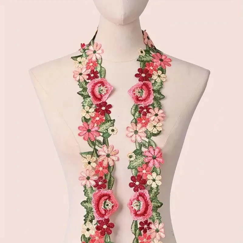 1 ياردة ملونة حساسة للذوبان في الماء الدانتيل والتطريز DIY بها بنفسك نمط العرقية للملابس طوق اكسسوارات المنزل الخياطة زين