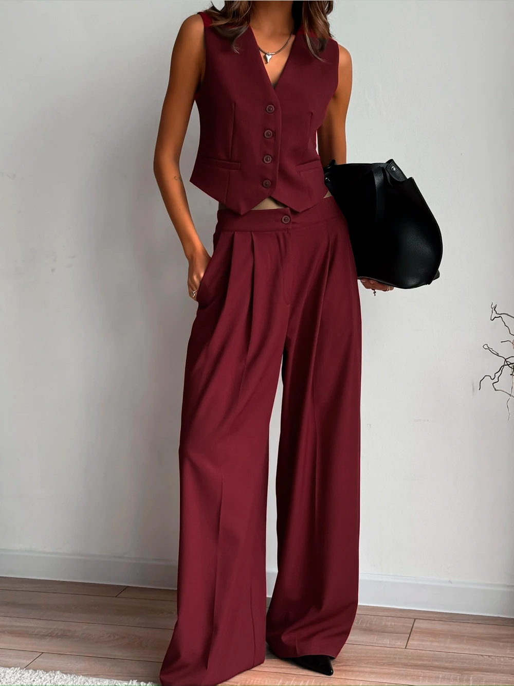 

Bornladies Summer Vest And Pants Suits Women Sleeveless Loose Pants Fashion Office Lady Solid Suit Retro Style Women's Clothing