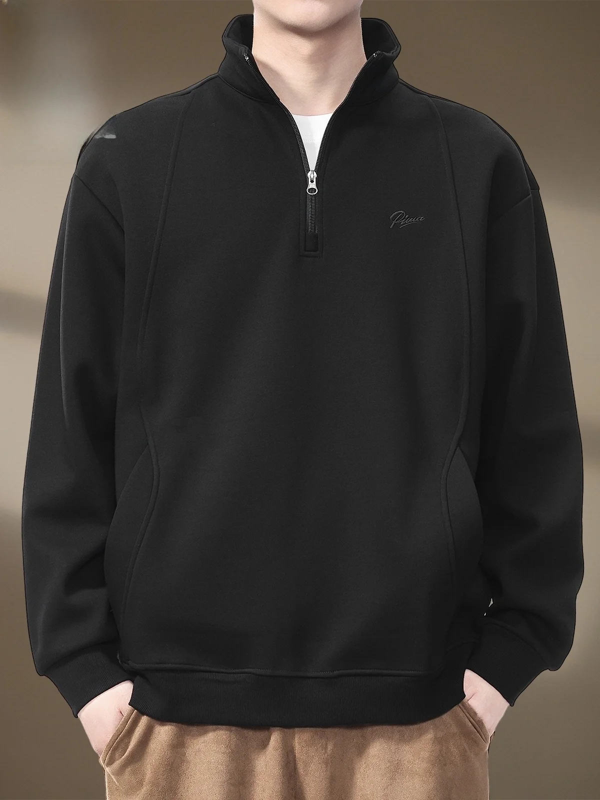 

Men's Zip-Up Hoodie Long Sve Stand Collar Spring Casual American Sle Comfortable Loose Fit Faionable Sweatirt