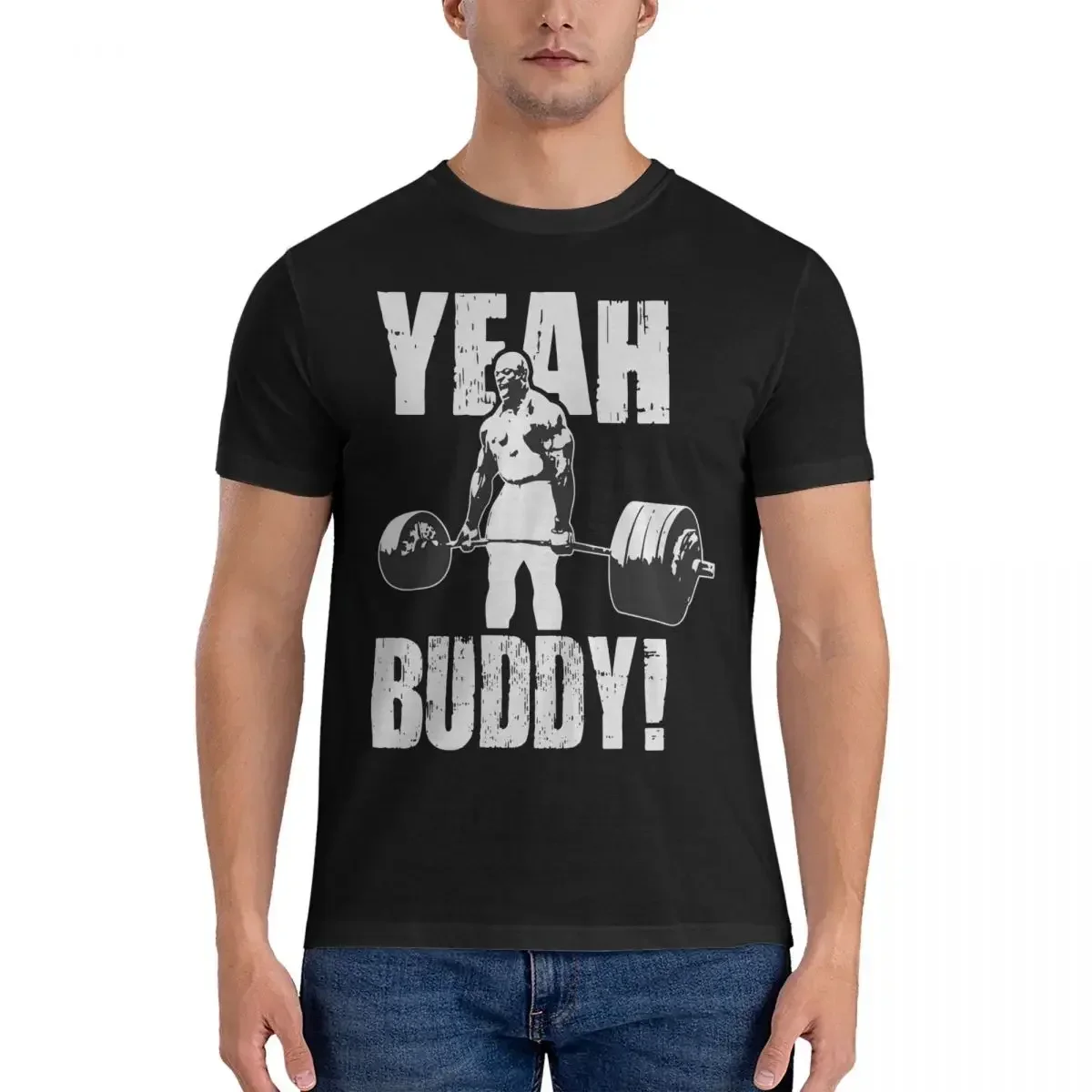 Funny YEAH BUDDY Ronnie Coleman T-Shirt for Men O Neck Pure Cotton T Shirt Crossfit Short Sleeve Tee Shirt Original Clothes