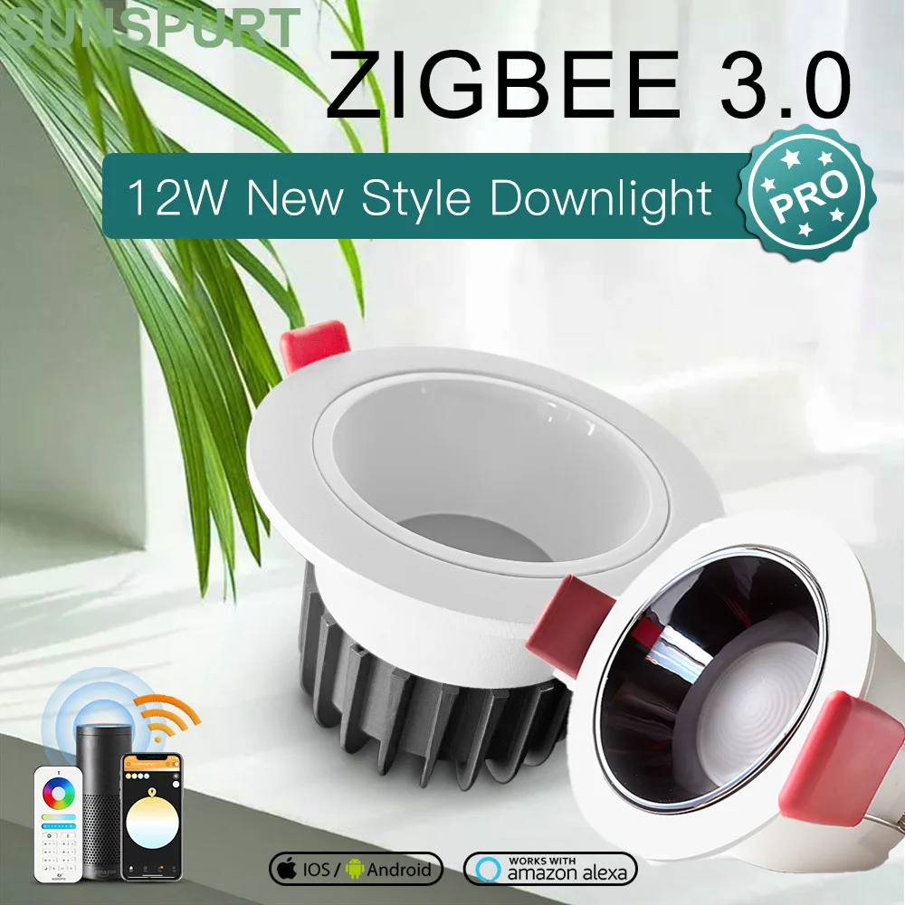 NEW 6W/12W Zigbee 3.0 RGBCCT LED Downlight Pro GL-D-006P/007P Waterproof Rating IP54 Work With Tuya APP/Voice/RF Remote Control
