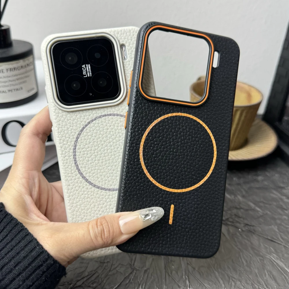 Мягкий силиконовый чехол Magsafe с узором личи для Xiaomi Mi 13 14 Ultra 15 Pro, магнитная зарядка с крышкой для ремешка