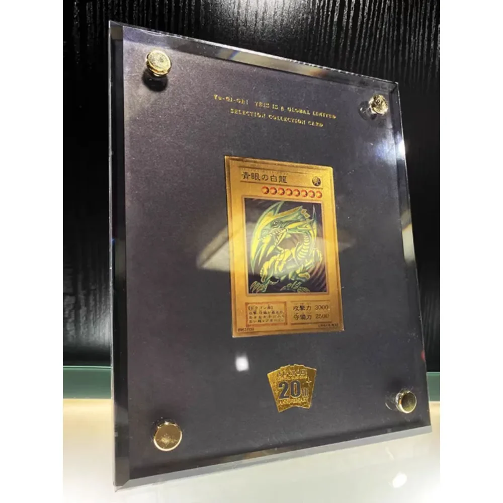 Yu-Gi-Oh 20Th Anniversary Blue-Eyes White Dragon Gold Silver Electroplated Gold Card Acrylic Display Stand Showing Stand Set Toy