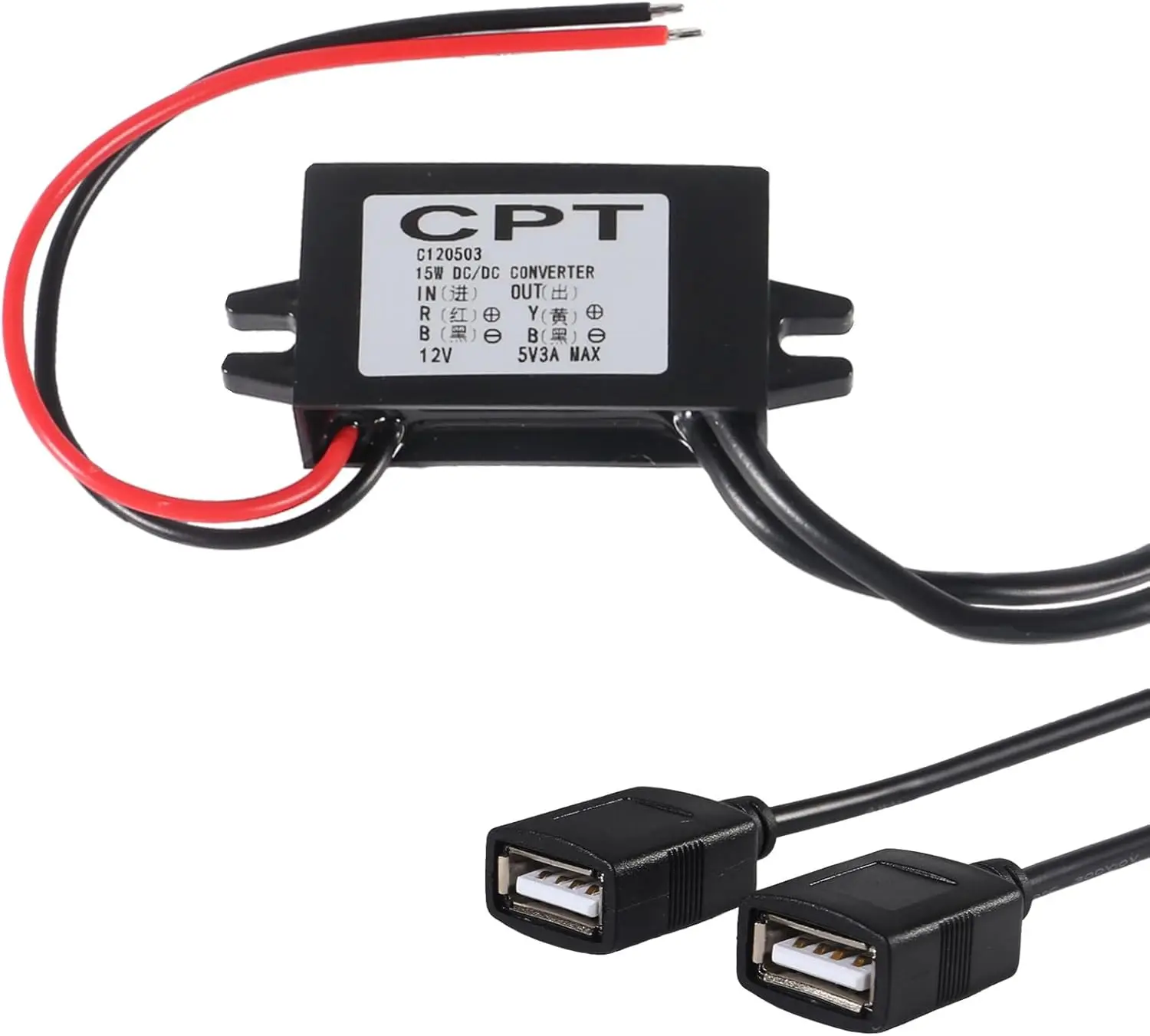 12V to 5V 3A 15W Buck Converter Module - Dual USB Female DC Power Adapter - Car Power Converter