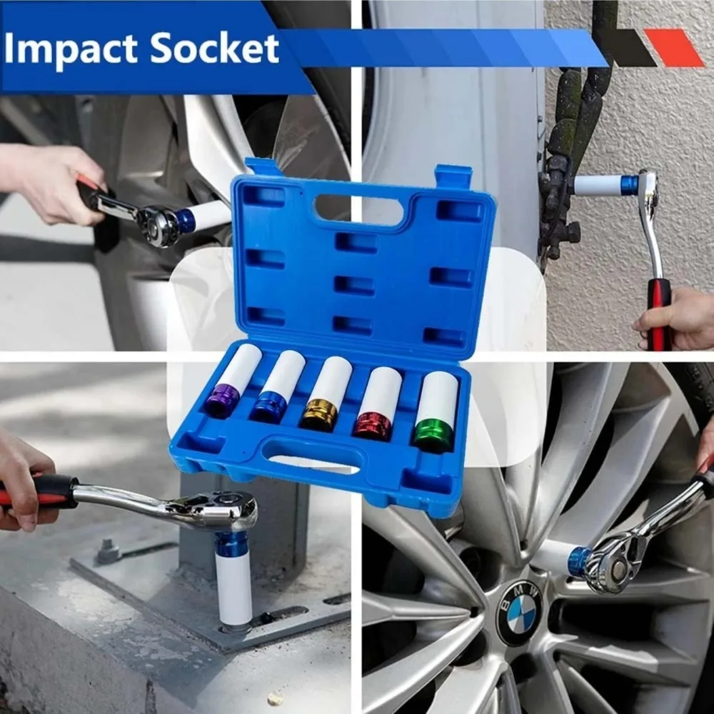 

5PCS Socket Wrench Sleeve 17/19/21mm Hole Colorful For Tire Protection Repairing Tool For Deep Impact Nut Driver Manual Tool