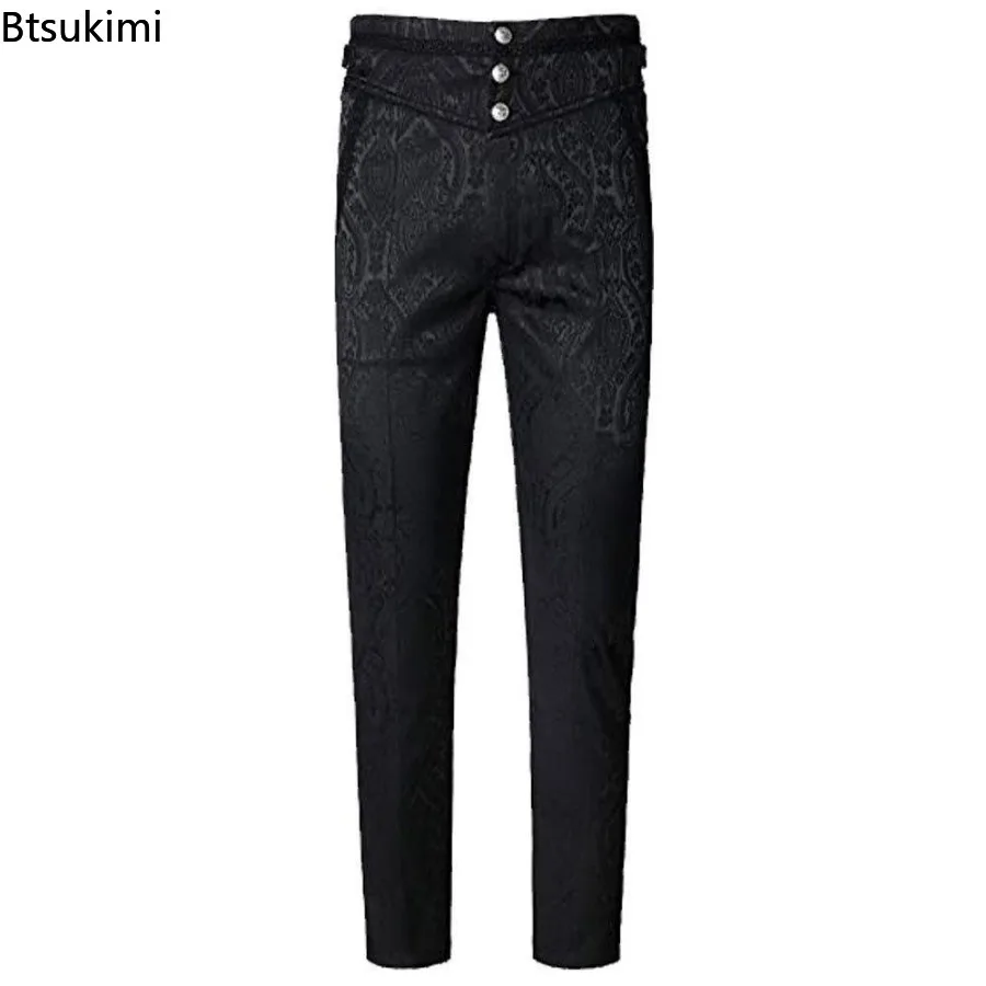 جديد 2025 سراويل قوطية للرجال عتيقة لأداء الهالوين أزياء مصاص دماء التأثيرية Steampunk من قماش الجاكار سراويل ضيقة للترفيه للرجال #3