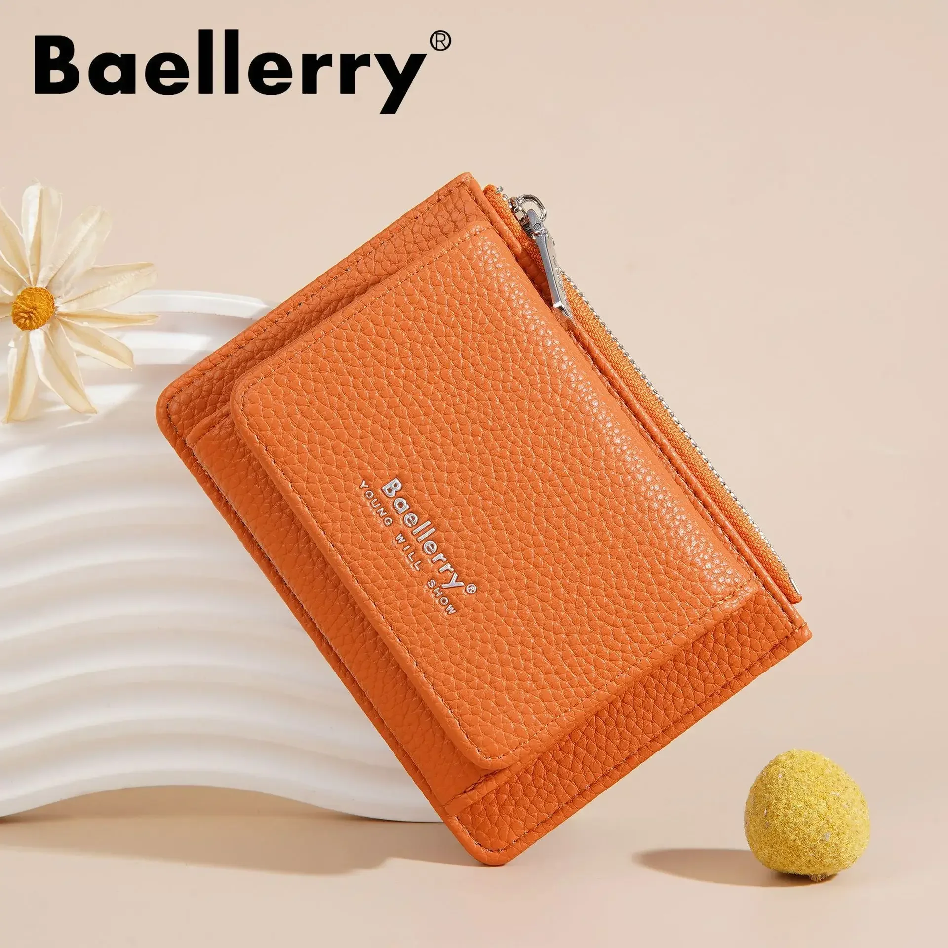 Fashion Japan Style Women's Short Wallet Zipper Coin Purse PU Leather Trifold Card Holder Small Orange Green Wallets for Women