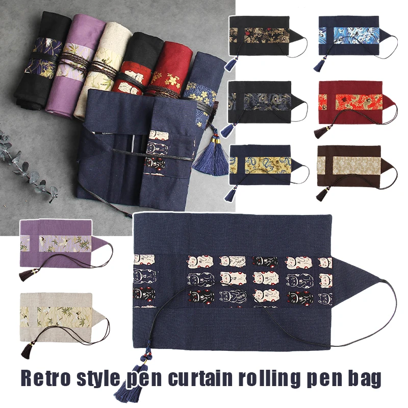 11 Styles Chinese Style Creative Bandage Roller Shutter Pencil Case Pencil Curtain Multifunctional Makeup Brush Storage Bag