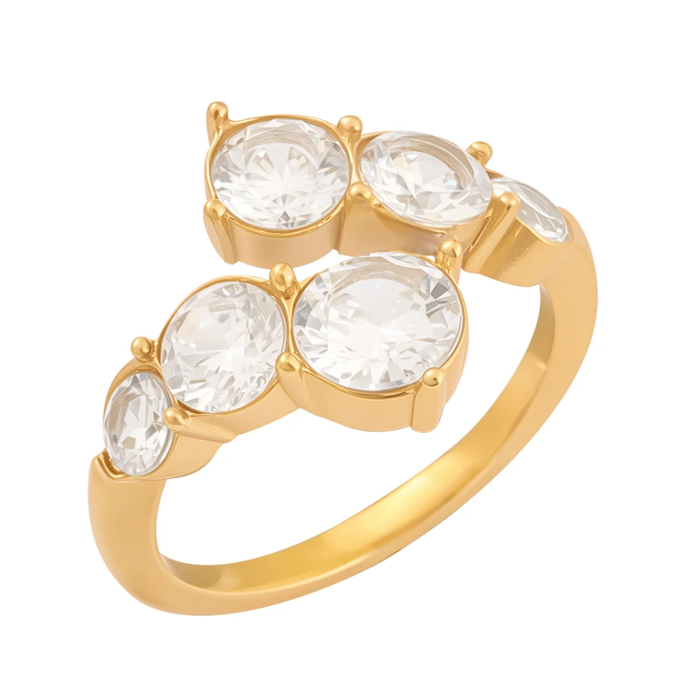 JINHUI 6 Zircon  Open-End Ring Minimalist Design Waterproof Colorfast Fashionable Party Jewelry Accessory For Women