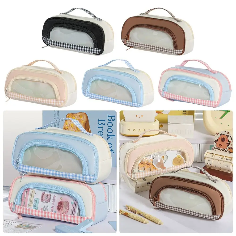 Handheld Pencil Case Large Capacity Color-blocking Stationery Pouch Multi-functional Stationery Storage Bag School Office