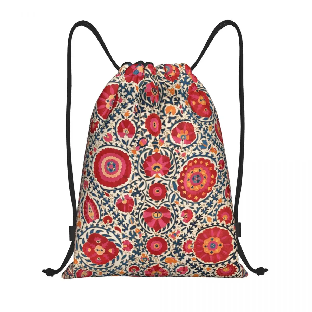 Kermina Suzani ウズベキスタン刺繍プリント巾着バックパックバッグ男性女性軽量ジムスポーツサックパックトレーニング用袋