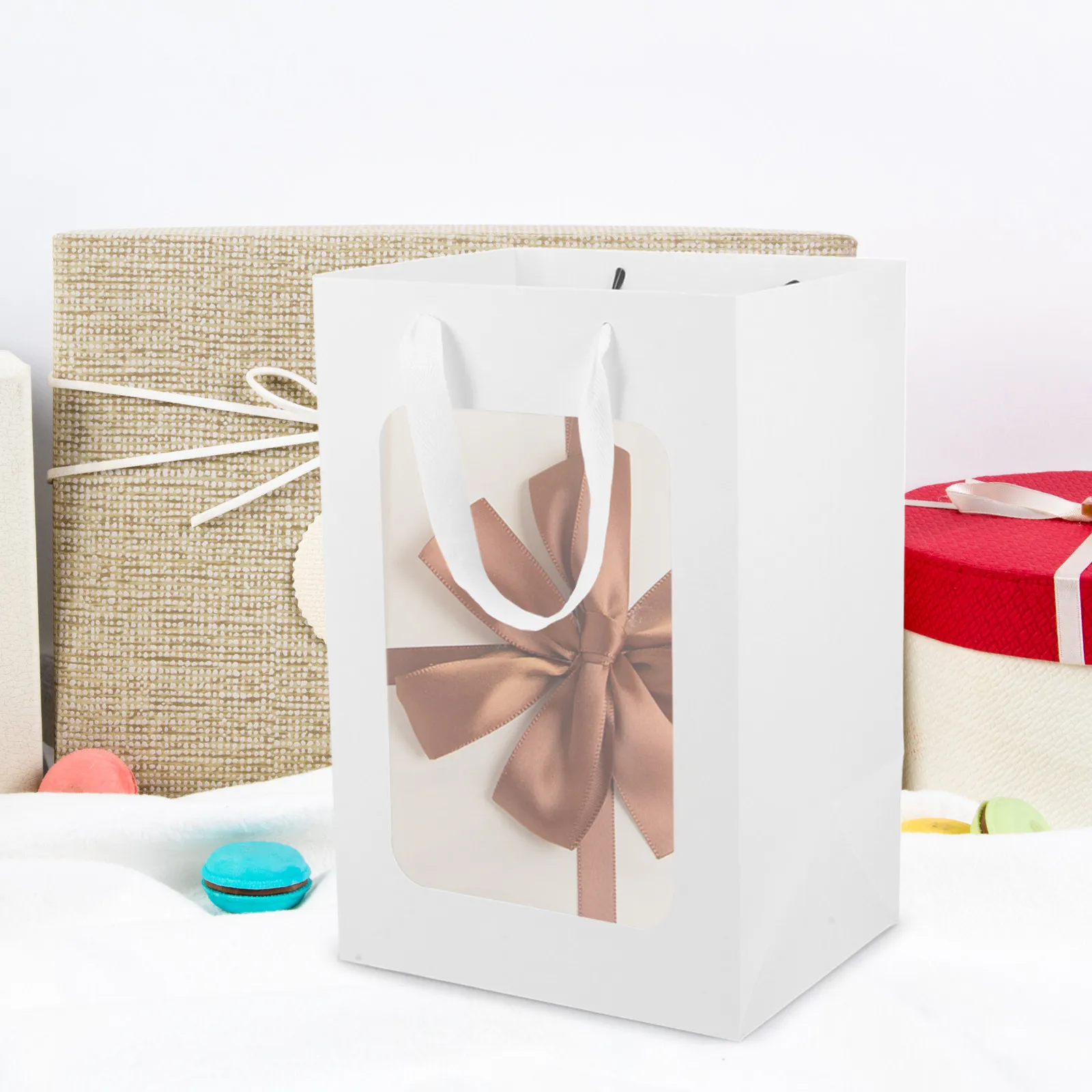 10Pcs Clear Handheld Gift Bags with Front Window Sturdy Paper Construction Easy Carry Large Capacity for Treats Presents Party