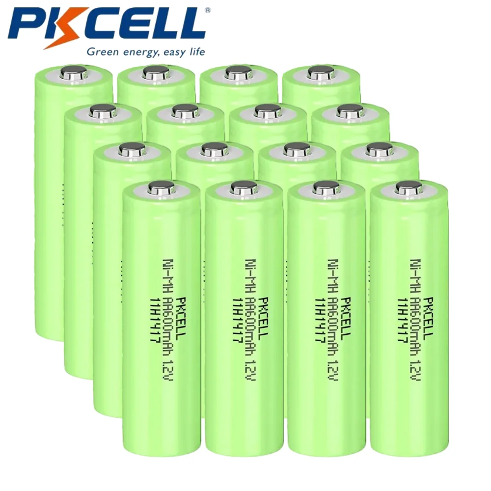 PKCELL 16PCS AA Rechargeable Solar Light Battery 600mAh 1.2V NiMH Rechargeable Battery For Toys Solar Graden Light