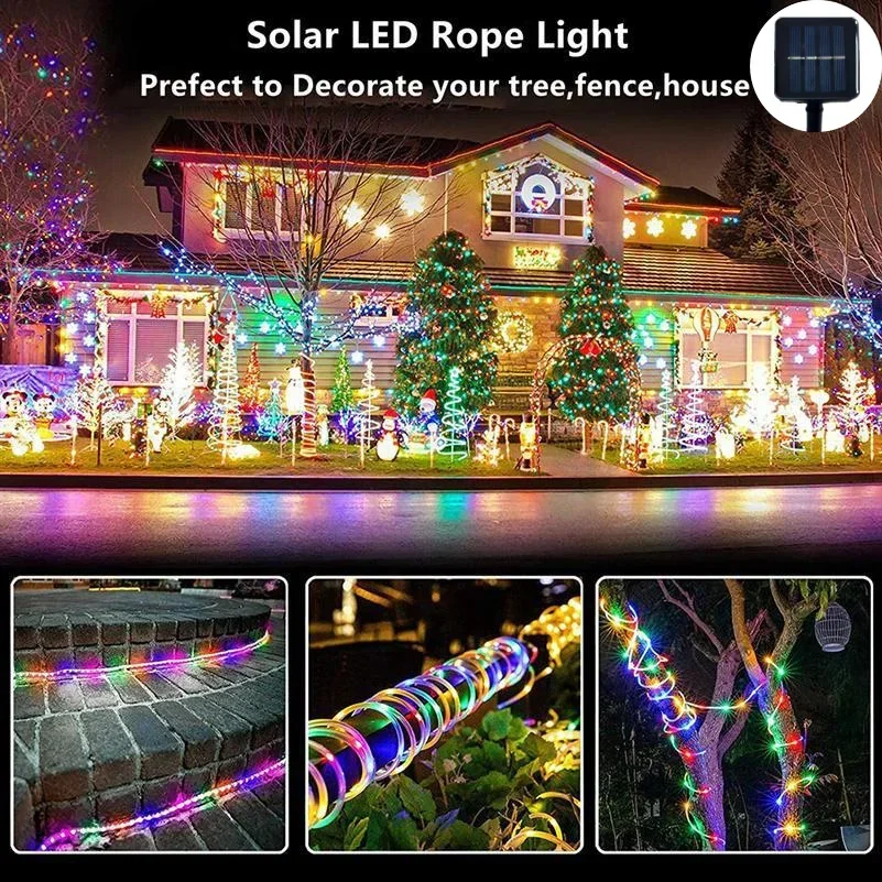 LED Solar String Lights Waterproof Tube Rope – Outdoor Garden Fairy Lights Christmas Garland Holiday Decoration Lighting
