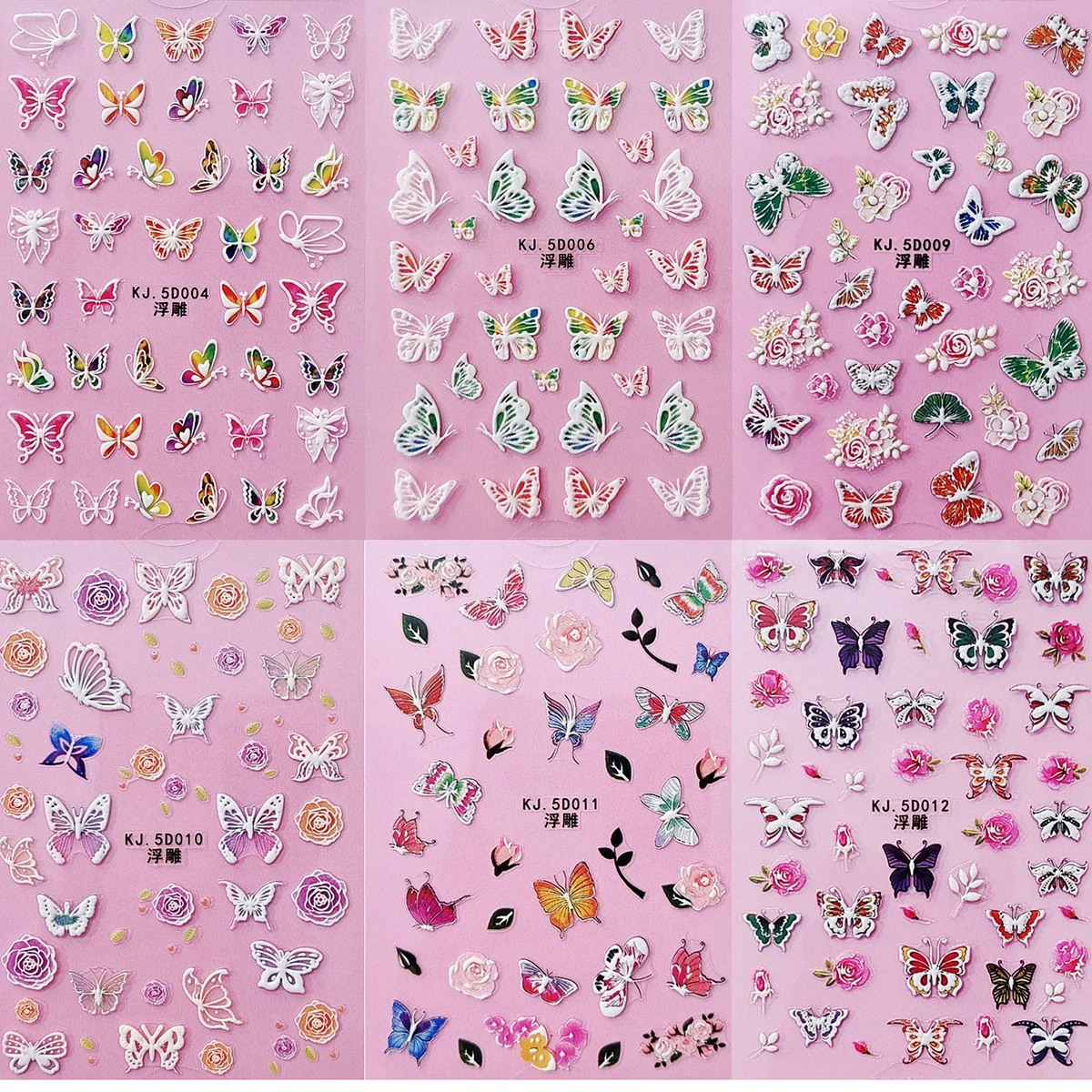 

12 Sheets 5D Realistic Relief 3D Butterfly Blossom Flowers Adhesive Nail Art Stickers Decals Manicure DIY Accessories Tips