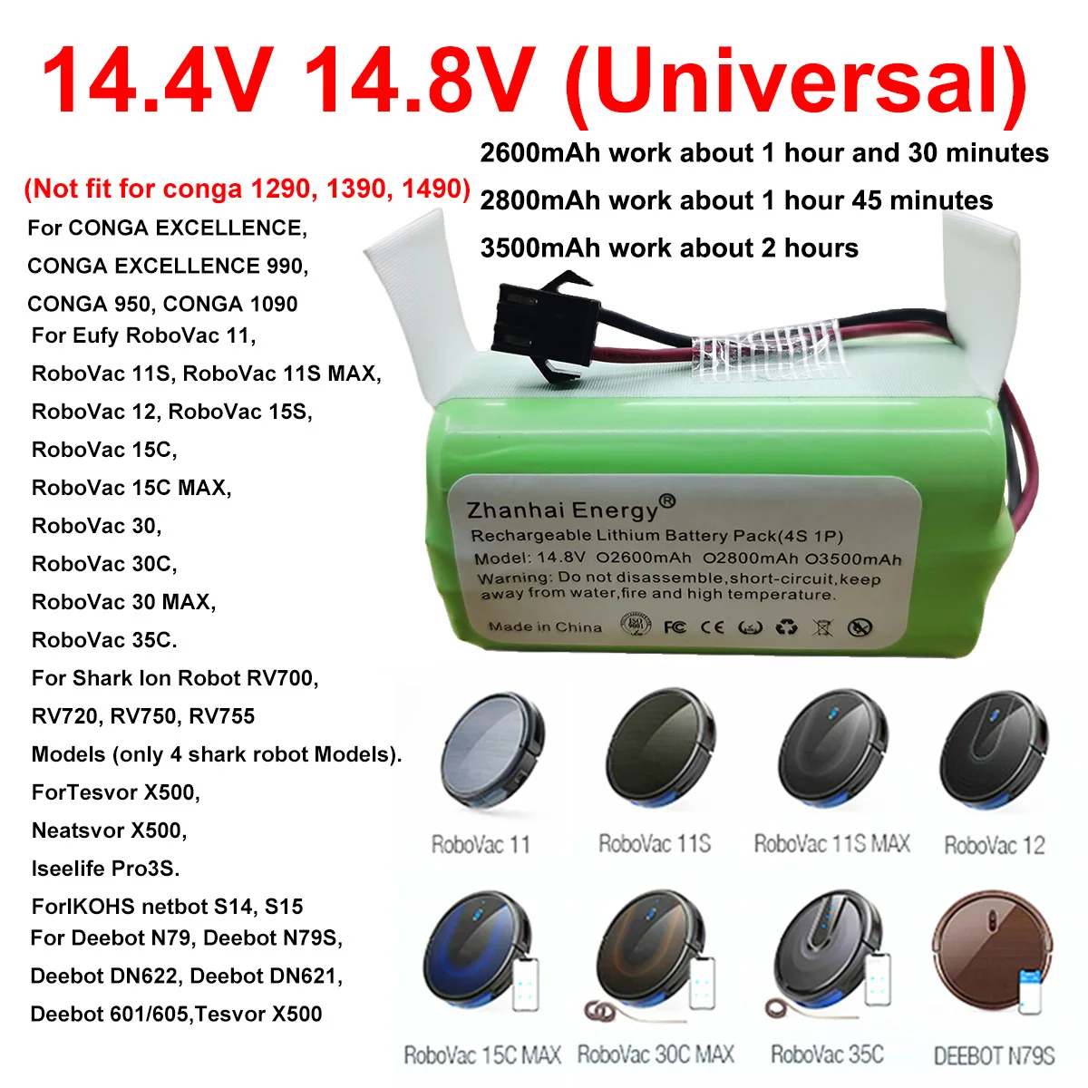 14.4V 14.8V 3500Mah 2600Mah Li-Ion Cilindrische Oplaadbare Batterij Pack Voor Conga Excellence 990 950 1090 Deebot N79 Rv700 Nieuw