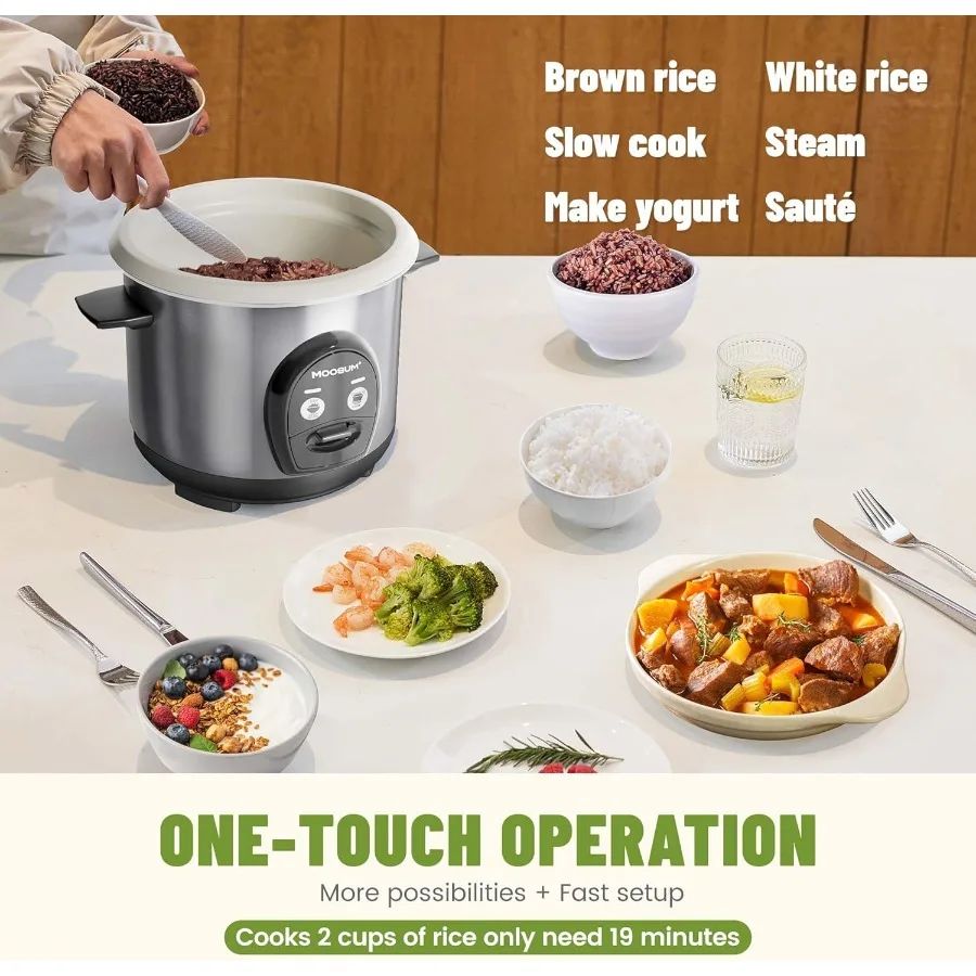 وعاء طبخ أرز غير مطبوخ سعة 3 أكواب صغير مع طلاء سيراميك وعاء داخلي غير سام للطبخ متعدد الوظائف بلمسة واحدة بما في ذلك الأرز #5