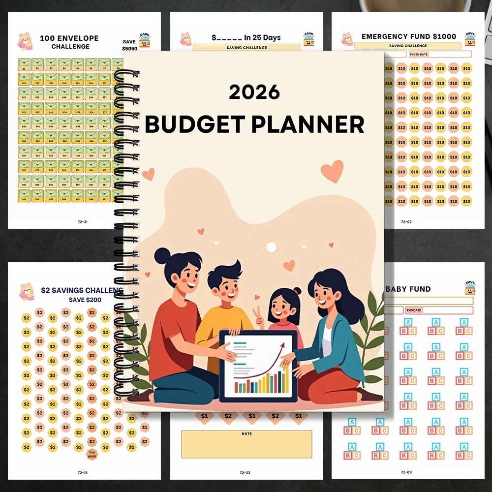 Carnet de notes à spirale pour planificateur de budget 2026, défi d'épargne, organisateur de financement mensuel, Journal de budgétisation à spirale non daté, 1 pièce