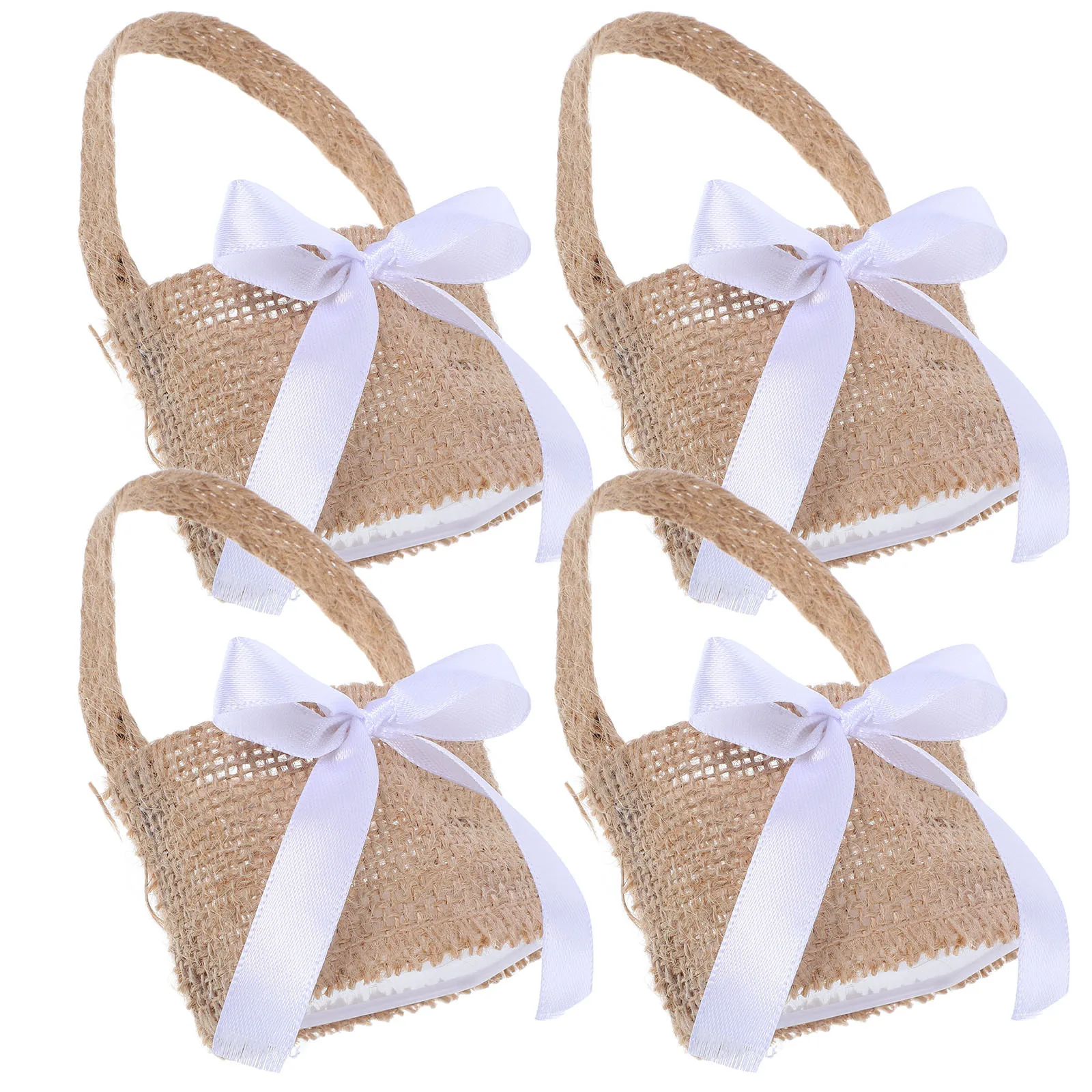 

4Pcs Linen Wedding Basket Flower Girl Basket Reusable Design for Holding Flowers Petals Candy Party Linen Baskets