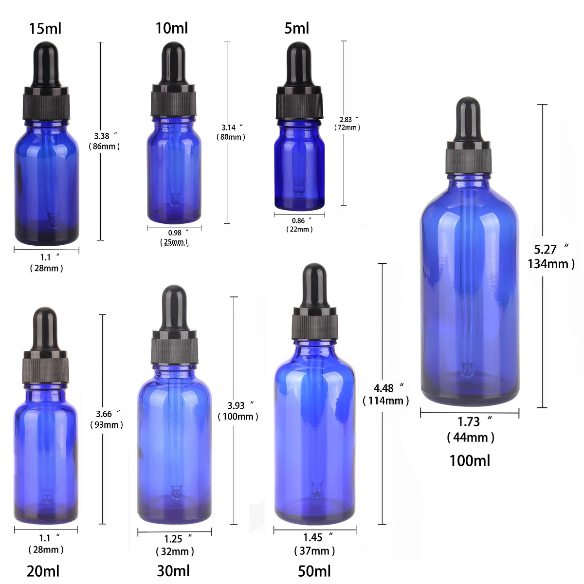 6/12/24 pz 5ml 10ml 15 20ml 30ml 50ml 100ml flaconi contagocce in vetro blu con pipette per bottiglia riutilizzabile di profumo di olio essenziale