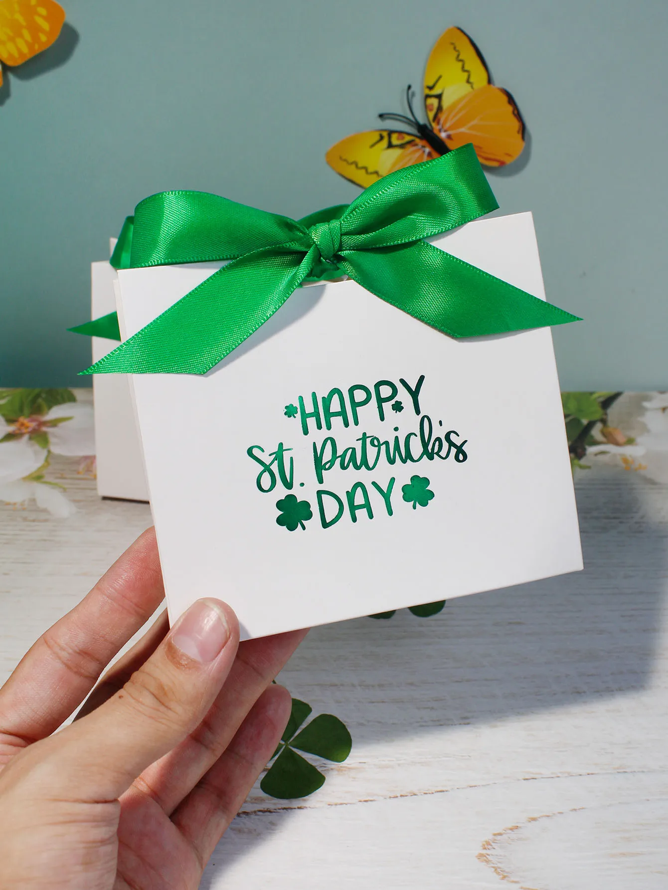 St. Patrick's Day Mini Gift Boxes Favor Boxes with Happy St. Patrick's Day Design and Green Ribbons-Perfect for Candy Chocolates