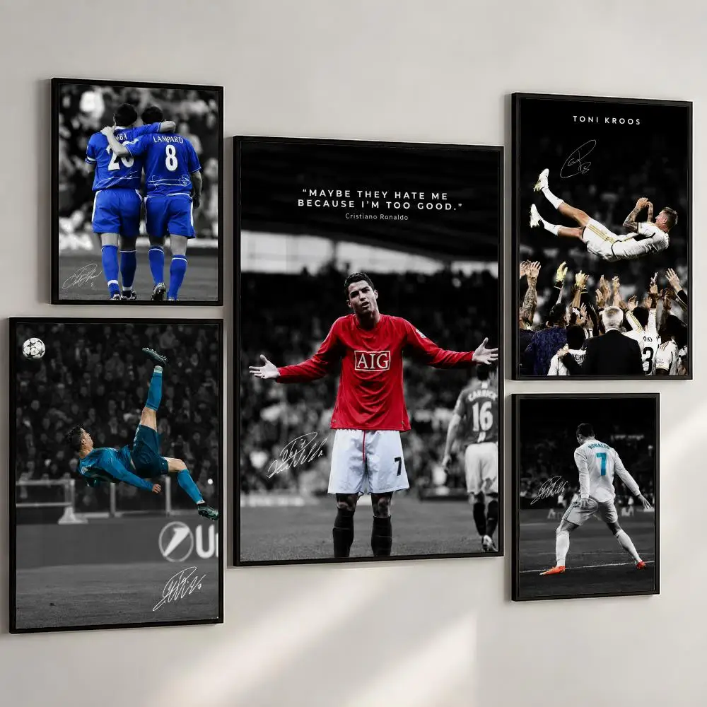 Sports Soccer Player Athlete Portrait Poster PP Wall Art Print Removable Water-Resistant Home Decor for Bedroom Apartment Gift