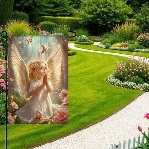 WDESYADMS Angel Garden Flag 12×18 Inch – Praying Girl Colorful Flag#02 PPZ