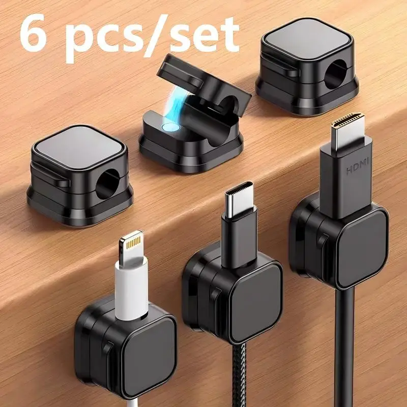 6PCS Magnetic Cable Clips Cable Smooth Adjustable Cord Holder Cable Organizer Holder Under Desk Cable Management