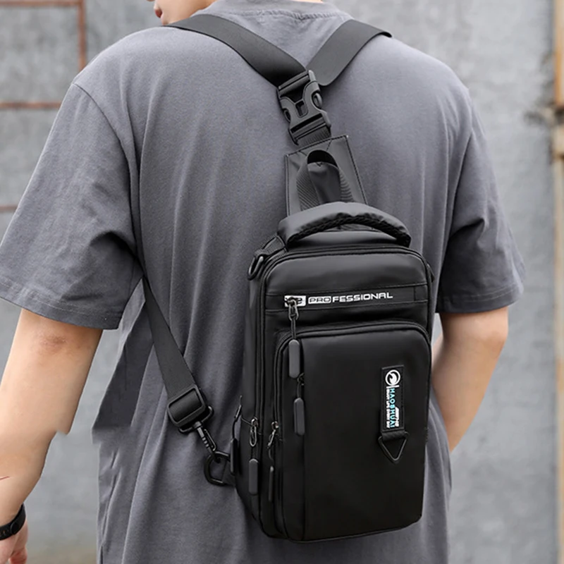 Men Nylon Mini Backpack Shoulder Chest Bag Pack with Charging USB Interface Travel Male Sling Side Messenger Cross Body Bags