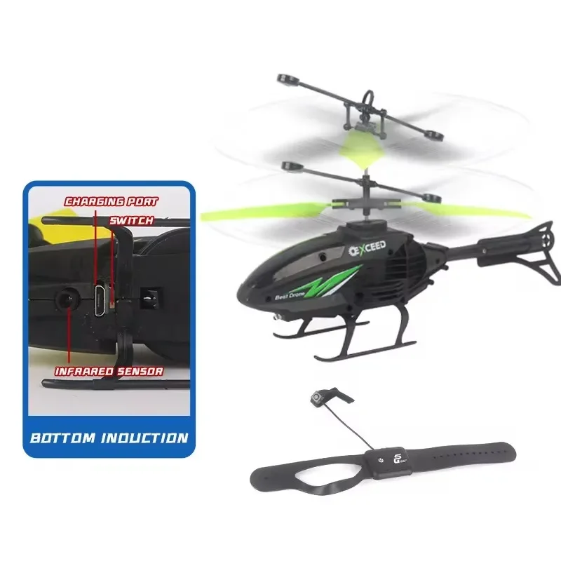 Watch Control Hand Rc Helicopter Infrared Induction 2.4G Radio Control Flying Toys Impact Resistant Helicopter with Lighting