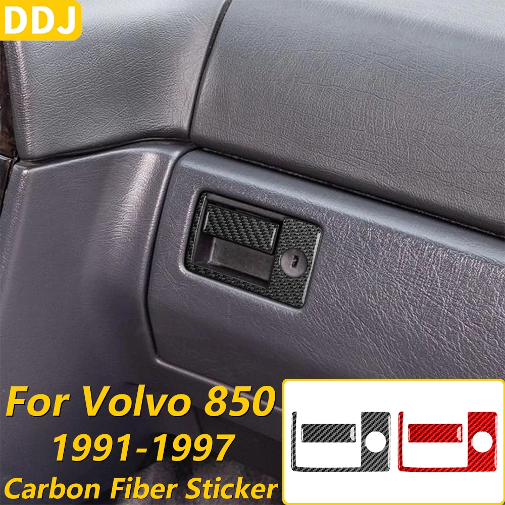 For Volvo 850 1991-1997 Carbon Fiber Co-pilot Glove Storage Box Handle Switch Keyhole Panel Cover Trim Car Accessories Sticker