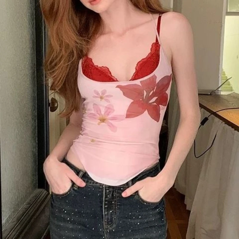 Amerikaanse zomer casual nieuwe sexy top Y2K stijl nieuwe pittige meisje print hemdje vest dames top schattige dames street style