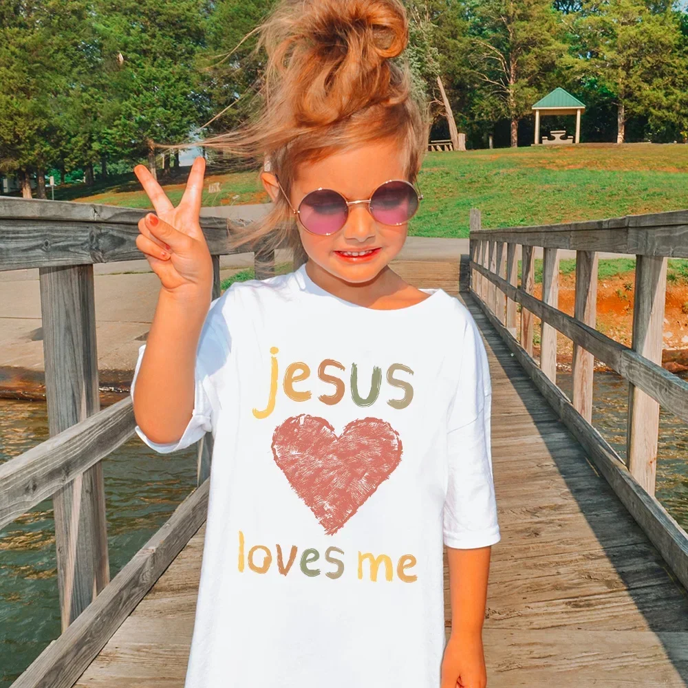 

Newly Jesus Loves Me Heart Print Kids Shirt Child Summer T-shirt Top Boys Girls Short Sleeve Tshirt Outfit Funny Toddler Clothes