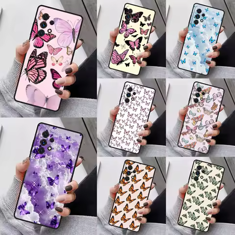 Cute Aesthetic Butterfly Phone Case For Samsung Galaxy S23 S21 S20 FE S24 S22 Ultra Note20 S10 S9 S8 Plus A40 A52 A12 A13 A53
