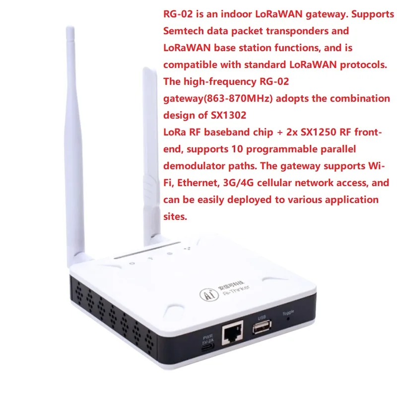 RG-02 Indoor LoRaWAN Gateway Module, Ra-08/08H Companion Gateway WIFI/3G/4G/Wireless 10 Path