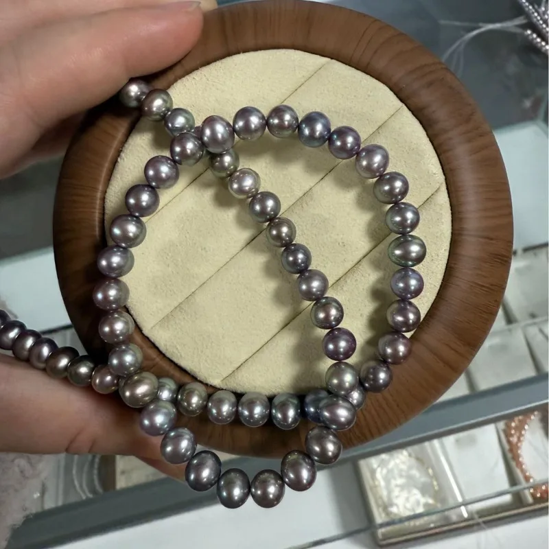 Natural 12-14mm Genuine Edison Round Pole Colorful Deep Purple Pure Silver Bead Necklace