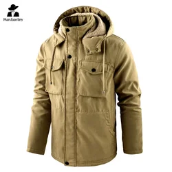 New Winter Parka Men's high quality Thick fleece-lined Windproof Detachable Cap Lambskin Jacket Hiking Mountain Work Warm Coat