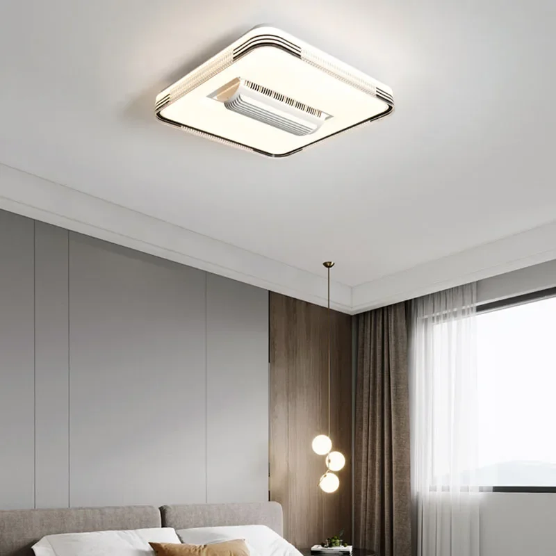 ブレードなしの天井ファンライト北欧のクリスタル正方形円形led-3色静かな寝室のランプ扇風機低い床新しい