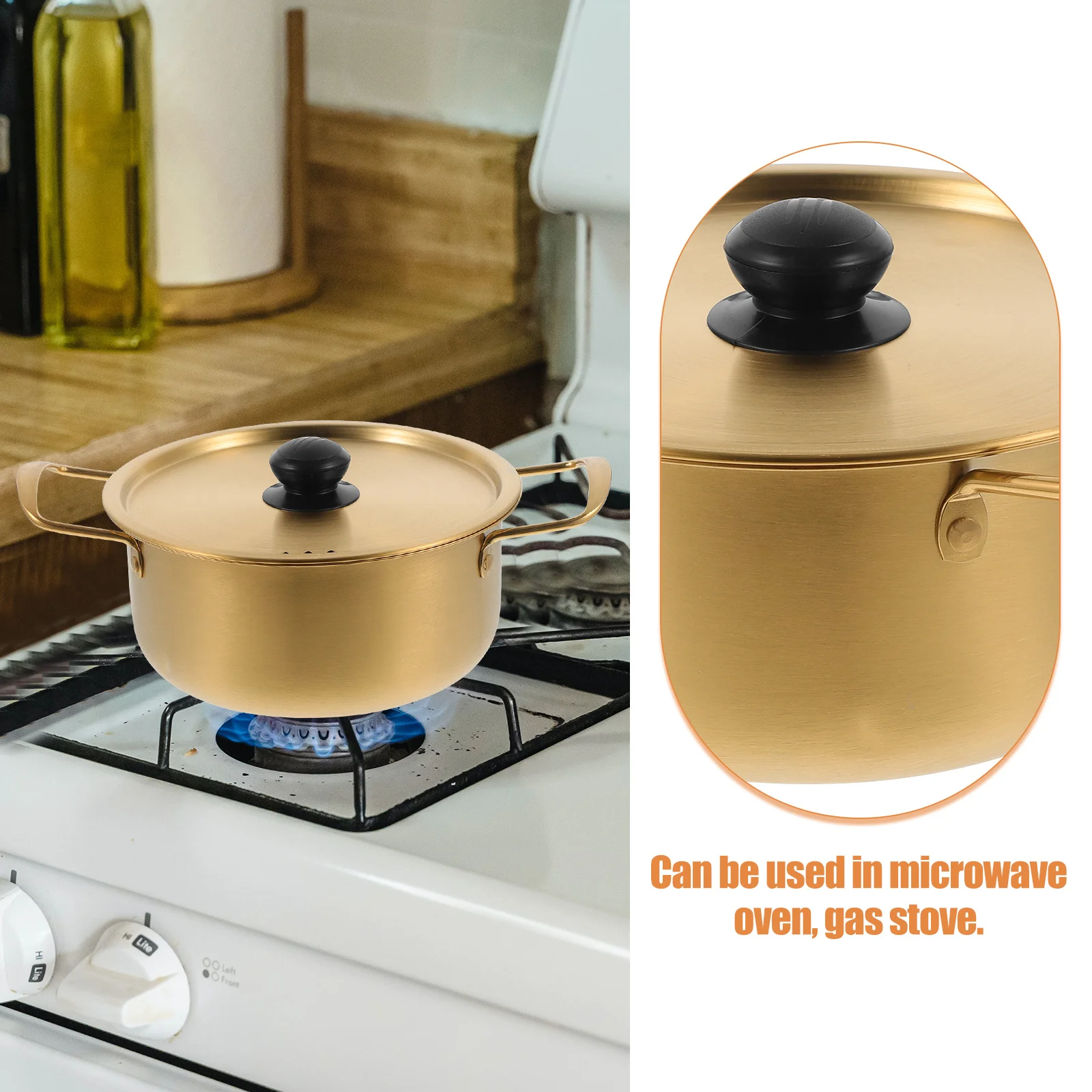 

Stainless Steel Noodle Pot Portable Cooking Pot with Lid Handheld Heat Resistant Handle for Camping Hiking Soup Noodles Kitchen