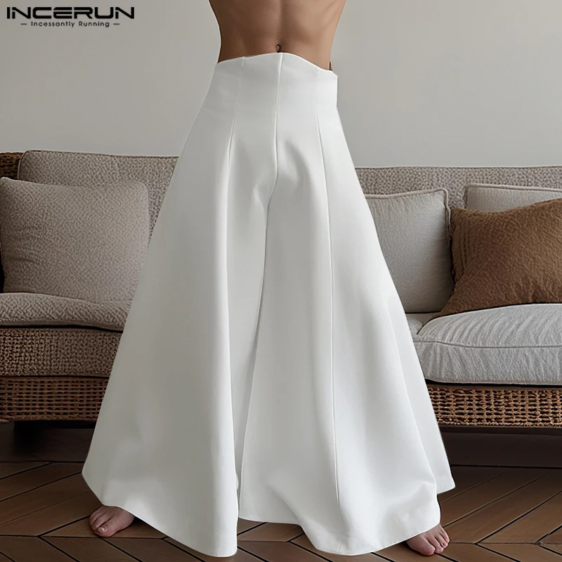 INCERUN Men Wide Leg Pants Solid High Waist Joggers Loose Casual Trousers Men Streetwear 2025 Fashion Male Long Pants S-5XL
