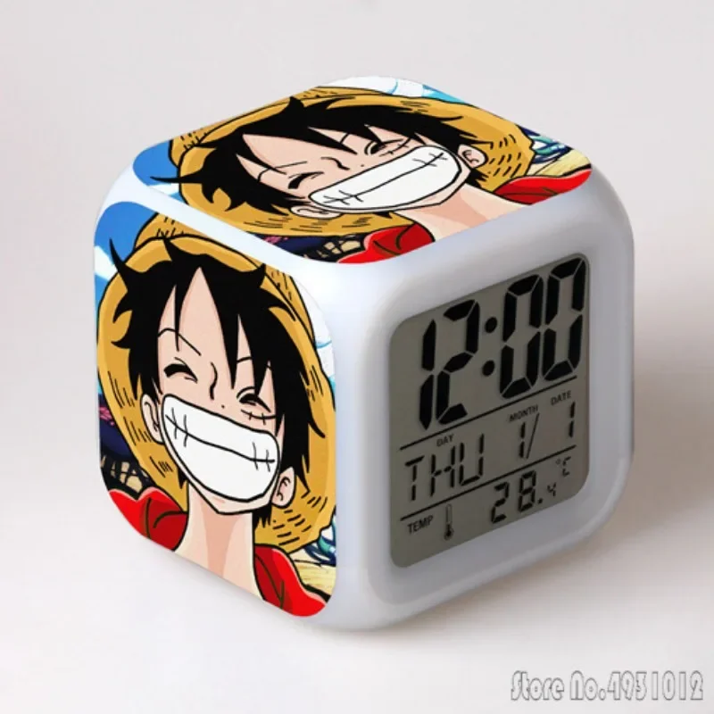 Anime peripheral One Piece Alarm Clock Creative Student 8x8x8cm LED Cube with Colorful Light Display Time Week Month